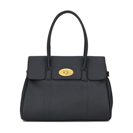 Svart klassisk handväska med guldlås och tidlös design – Itsbag