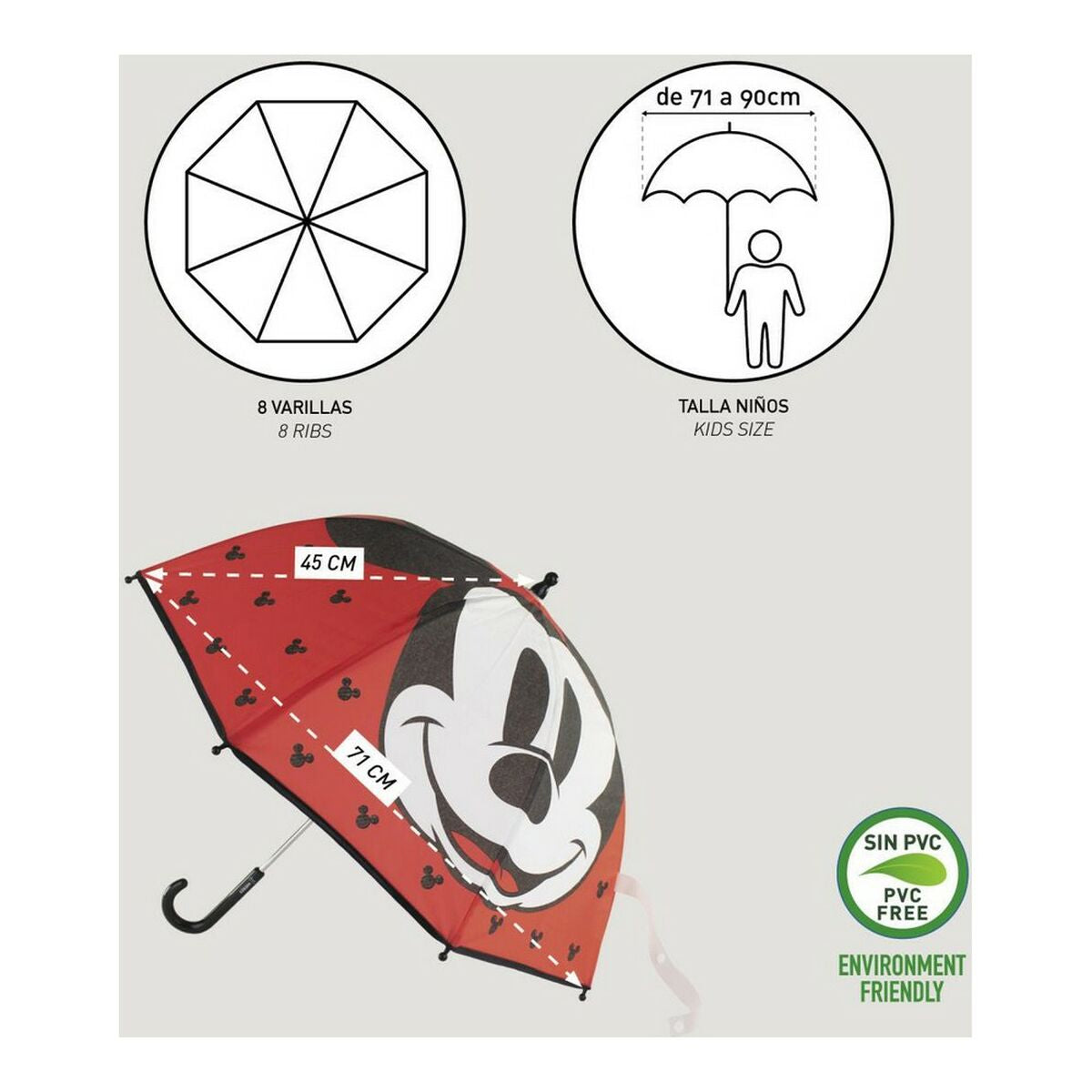 Paraply Mickey Mouse Röd (Ø 71 cm) – produktbild 6 | Itsbag