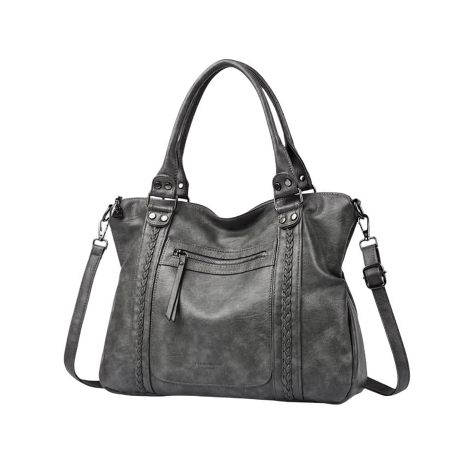 Grå handväska dam tote bag modern design med dragkedja