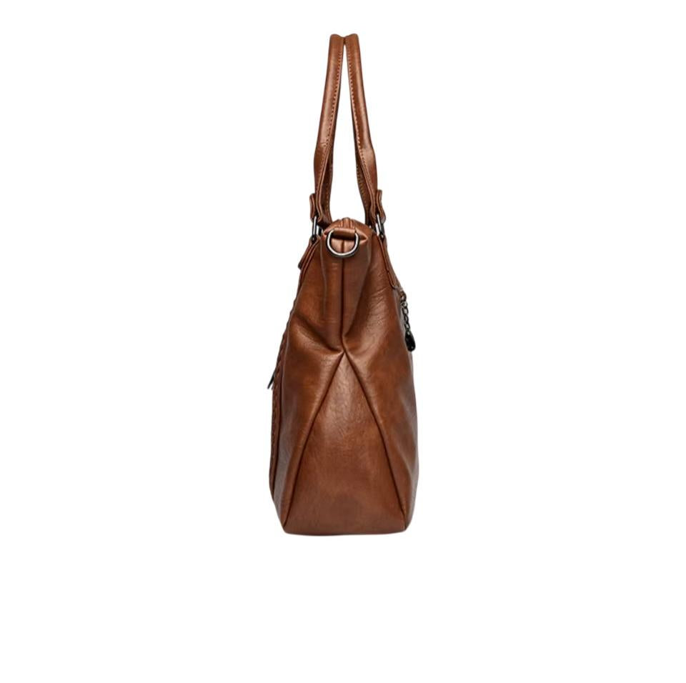 Brun tote bag dam sidovy rymlig handväska
