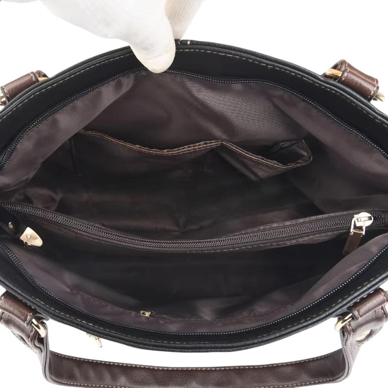 Tote handväska i läderlook med bruna handtag och axelrem – klassisk och tidlös design – Itsbag