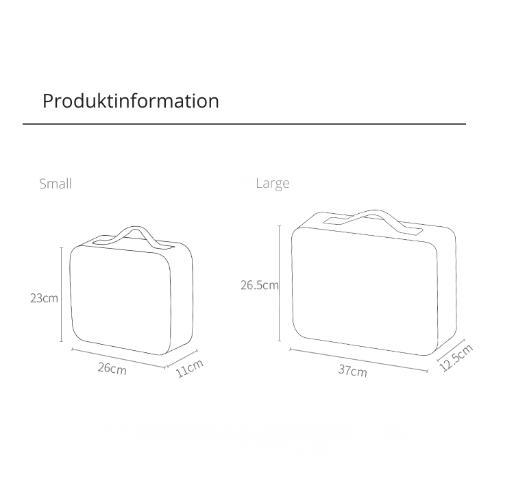 Produktinformation för sminkväska med spegel och LED – mått Small och Large
