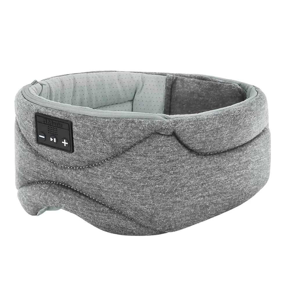 Bluetooth sovmask i grå färg – mörkläggande ögonmask med trådlösa högtalare