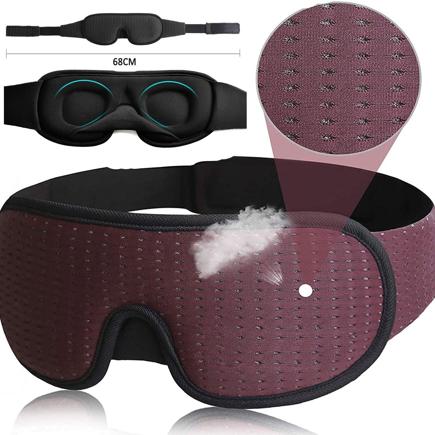 Vinröd ventilerad 3D sovmask – andningsbar ögonmask med 3D-form