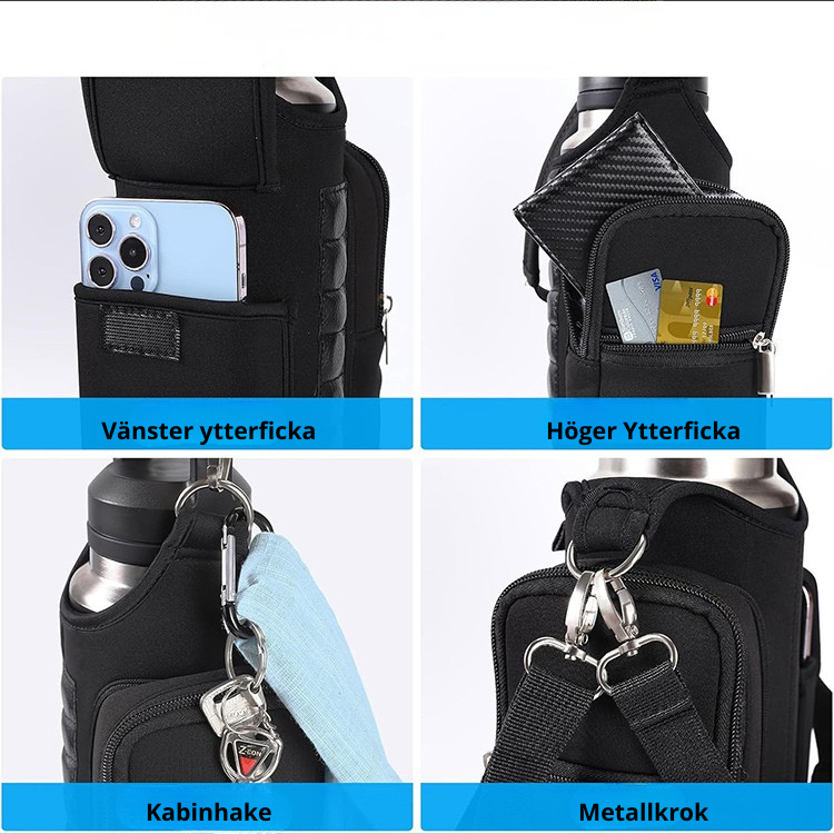 Multifunktionell vattenflaskväska med fickor för mobil, kort och nycklar – set i olika färger