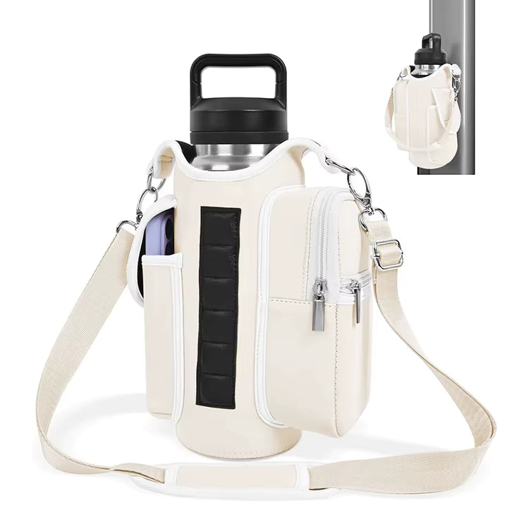 Vit vattenflaskväska med smart förvaring och magnetisk baksida