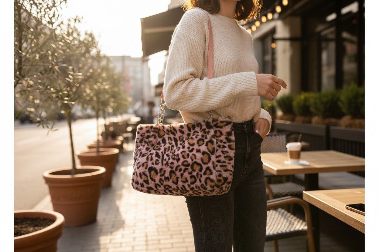 Leopardmönstrad handväska utomhus – stilren väska med leopardmönster