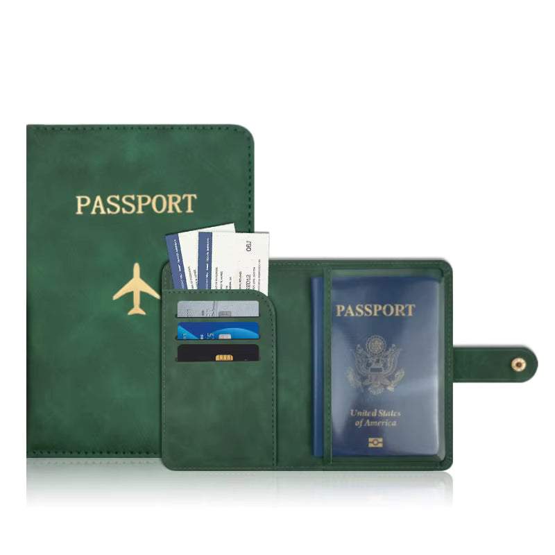 Grönt passfodral med RFID-skydd och sedelfack