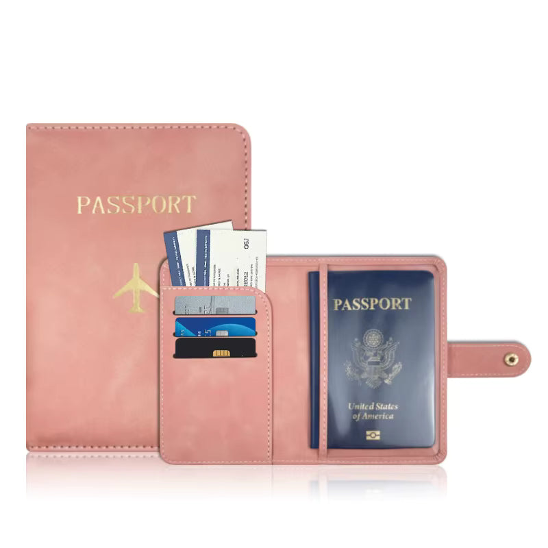 Rosa passfodral med RFID-skydd – kompakt design för resor