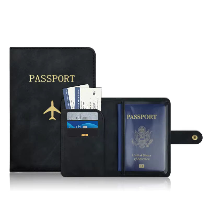 Svart passfodral med RFID-skydd och flera kortfack