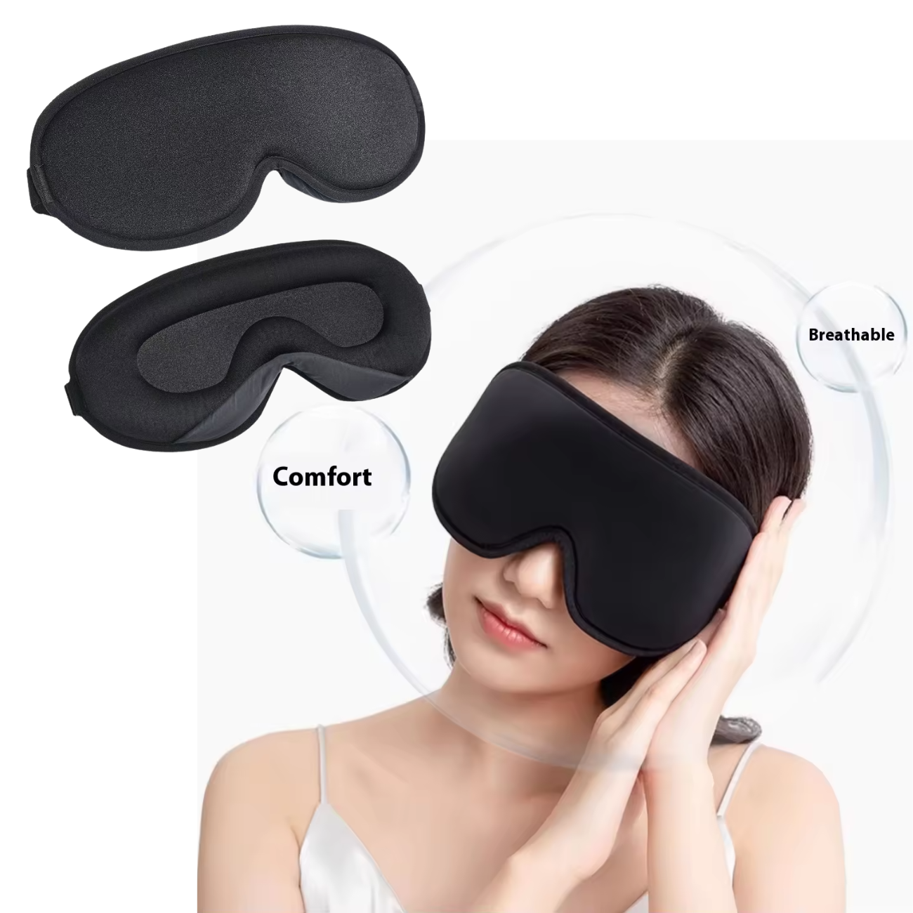 3D sovmask i svart med memory foam – ergonomisk ögonmask