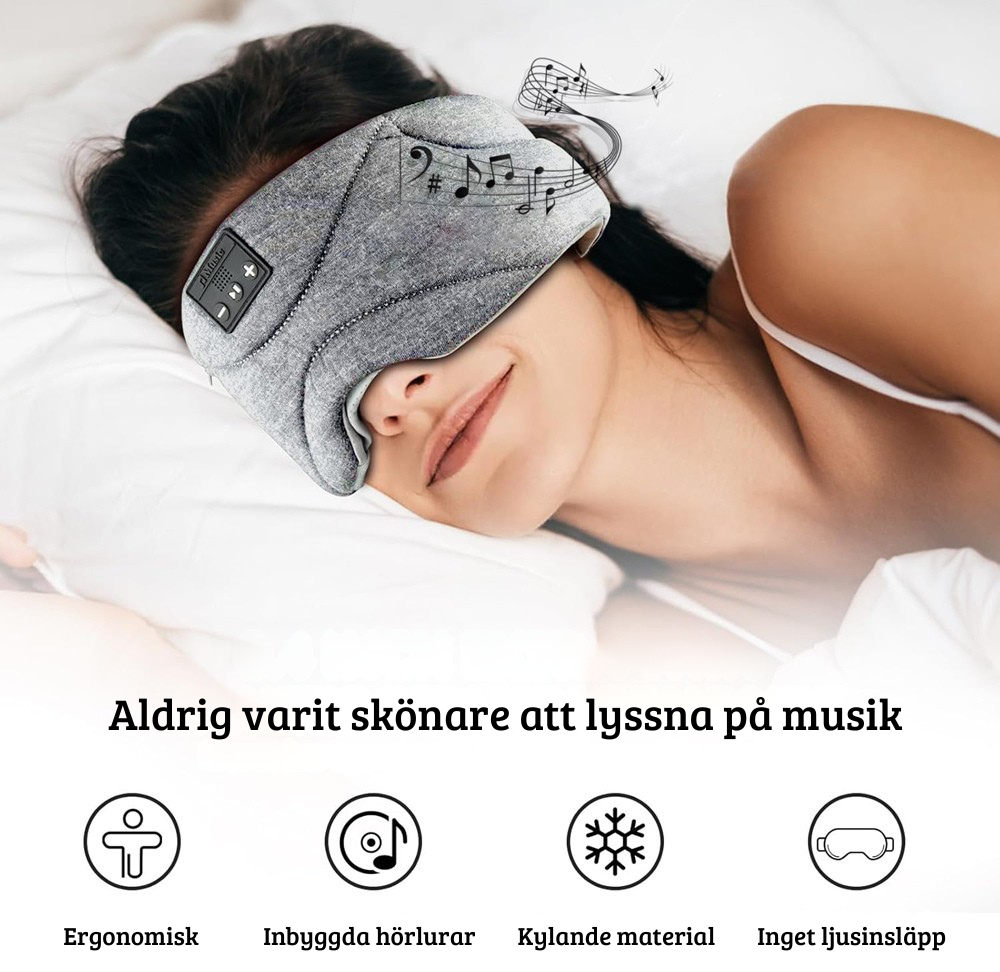 Bluetooth sovmask i grå färg – mörkläggande ögonmask med trådlösa högtalare